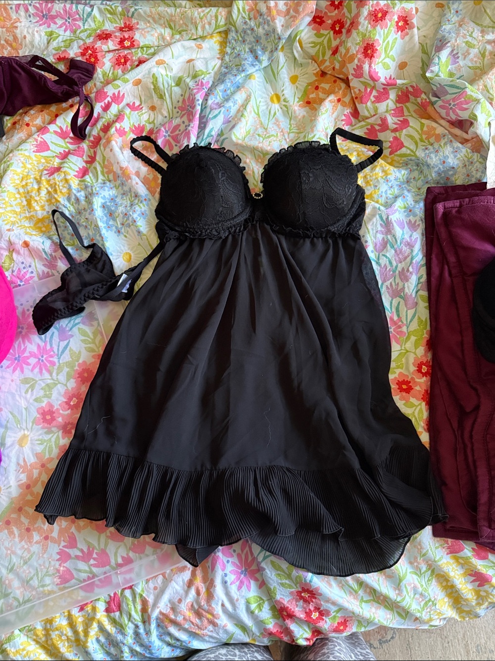 Black Lace-Trim Chemise Nightdress - Women Intimates